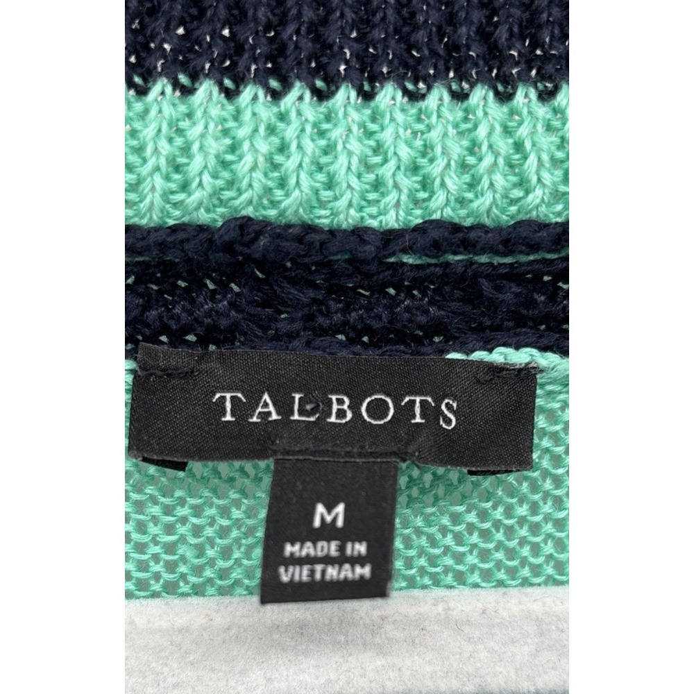 Talbots Sweater Womens M Green Black V Neck 100% Linen Knit Pullover Coastal - Picture 4 of 10